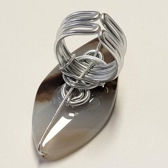 Natural Agate Statement Ring Adjustable Band Handmade Semi Precious Ring - Picture 5 of 10